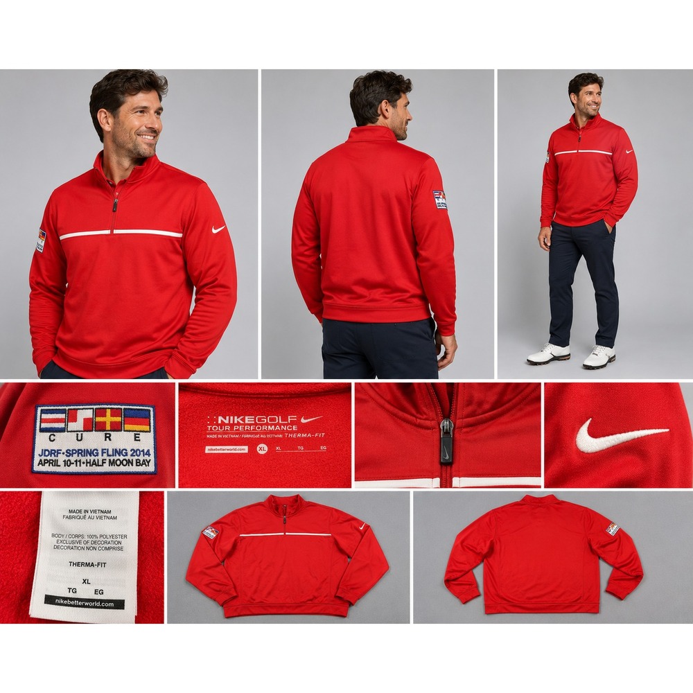 Nike Golf Pullover Mens XL Red Therma FIT Tour Performance 1/4 Zip Sweater Tahoe